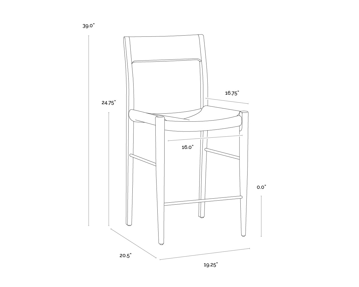 Bondi Counter Stool - Light Oak dimensions schematic