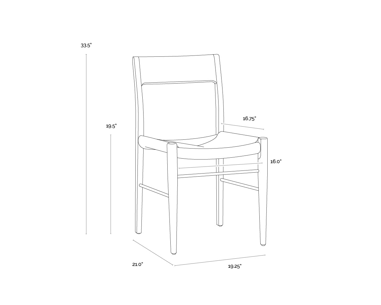 Bondi Dining Chair - Black dimensions schematic