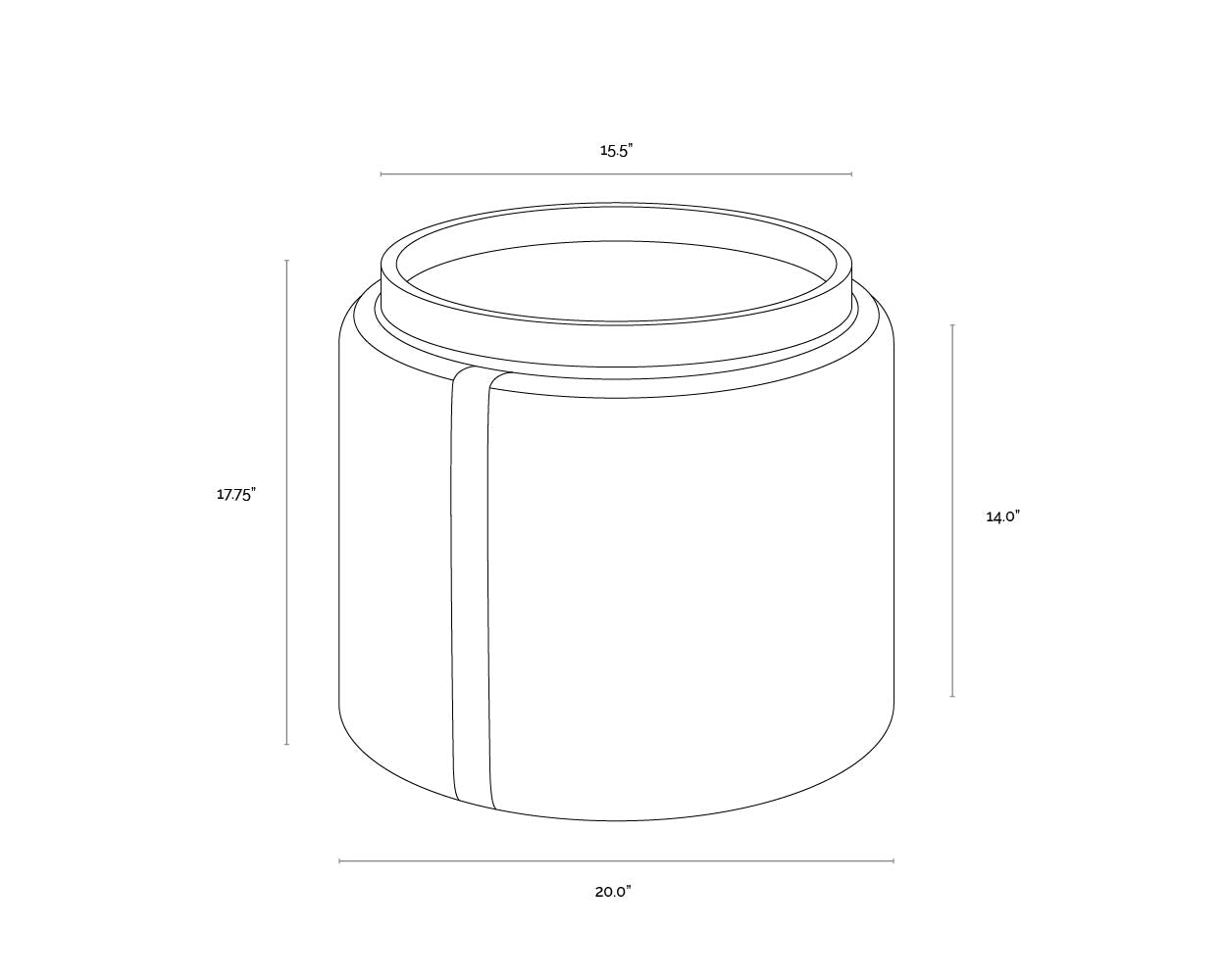 Borelli Storage Ottoman dimensions schematic