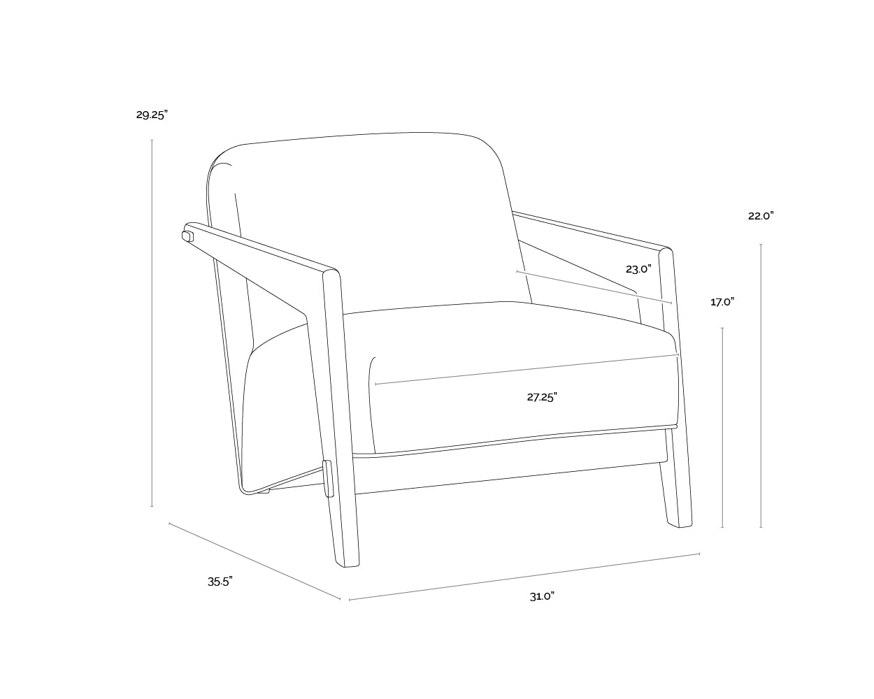 Bosco Lounge Chair dimensions schematic