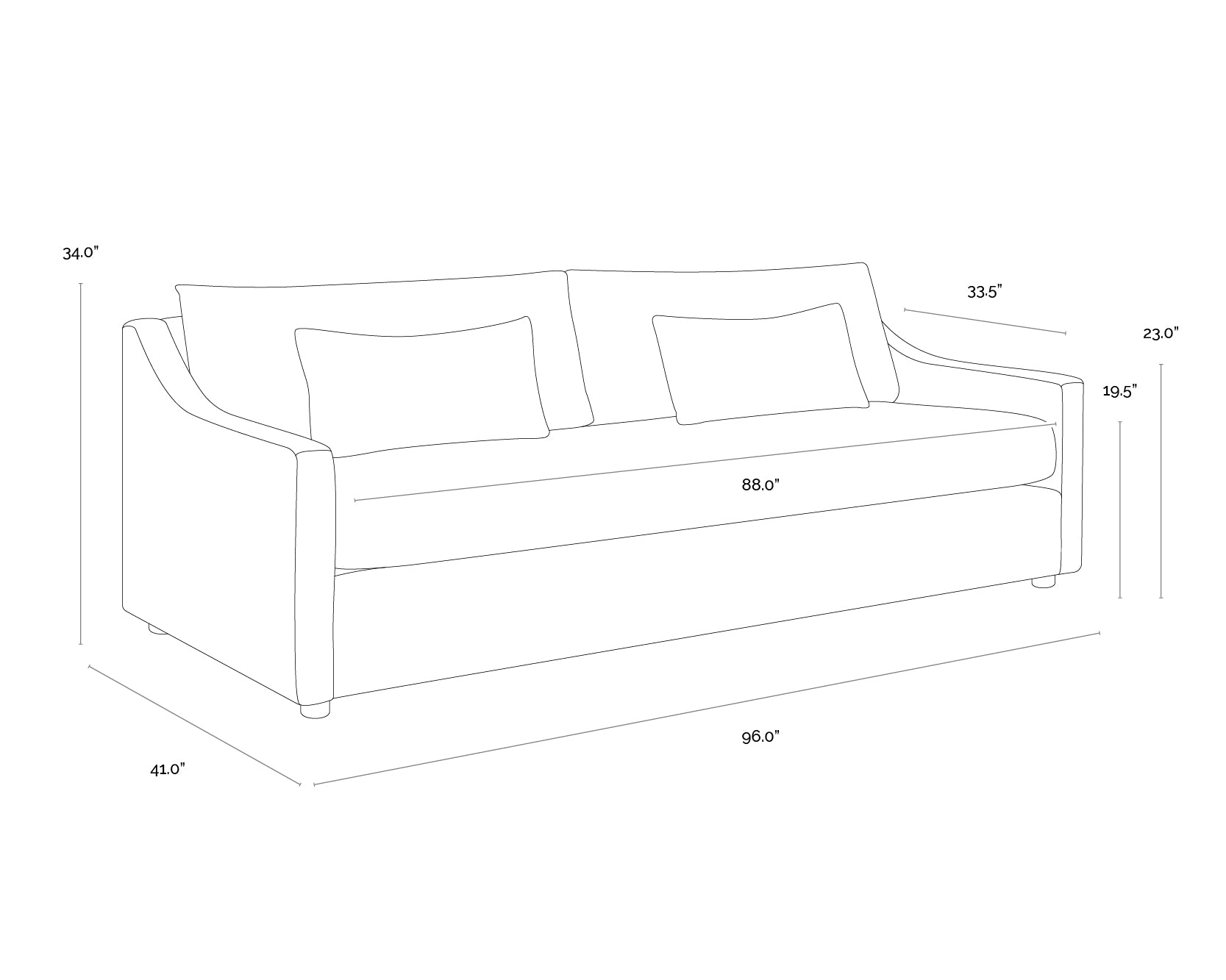 Bramwell Sofa dimensions schematic