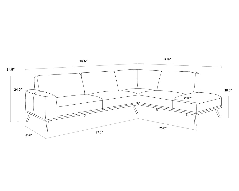 Brandi Sofa Chaise - Raf dimensions schematic