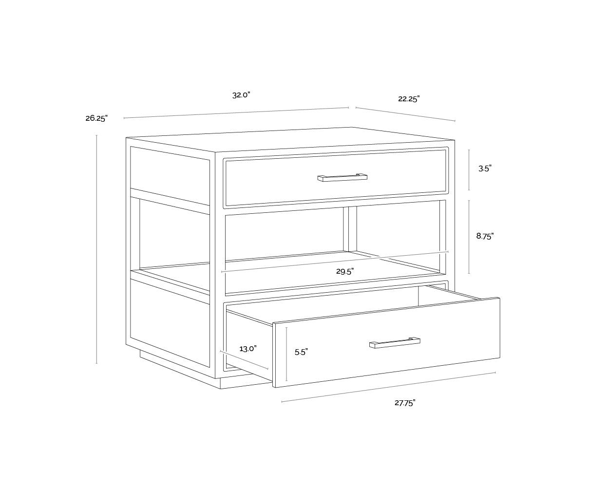 Bridgerton Nightstand dimensions schematic