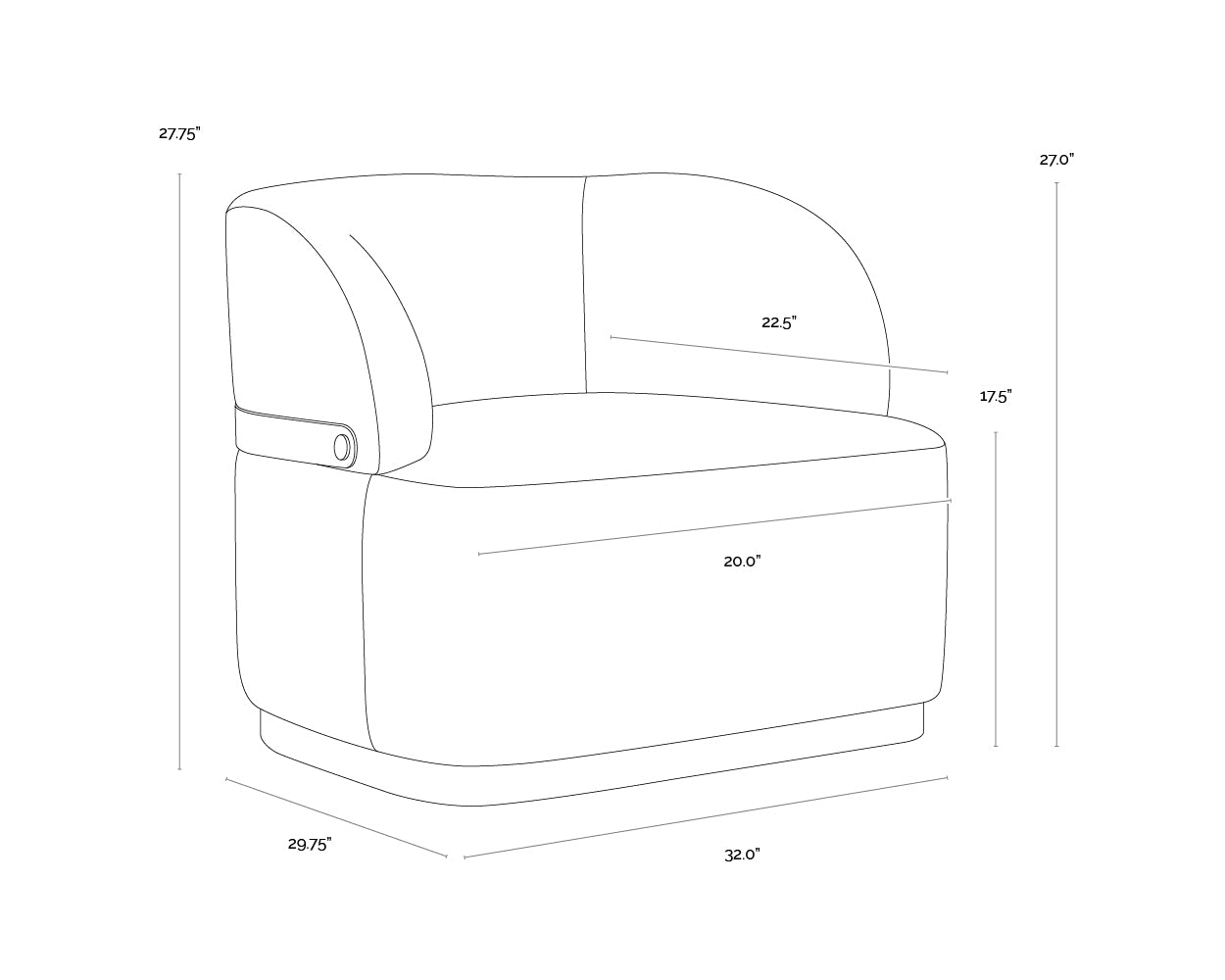 Brinda Swivel Lounge Chair dimensions schematic