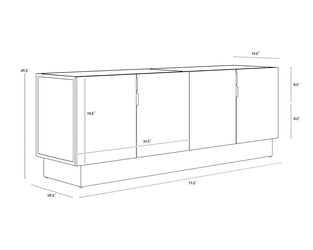 Caddo Sideboard dimensions schematic