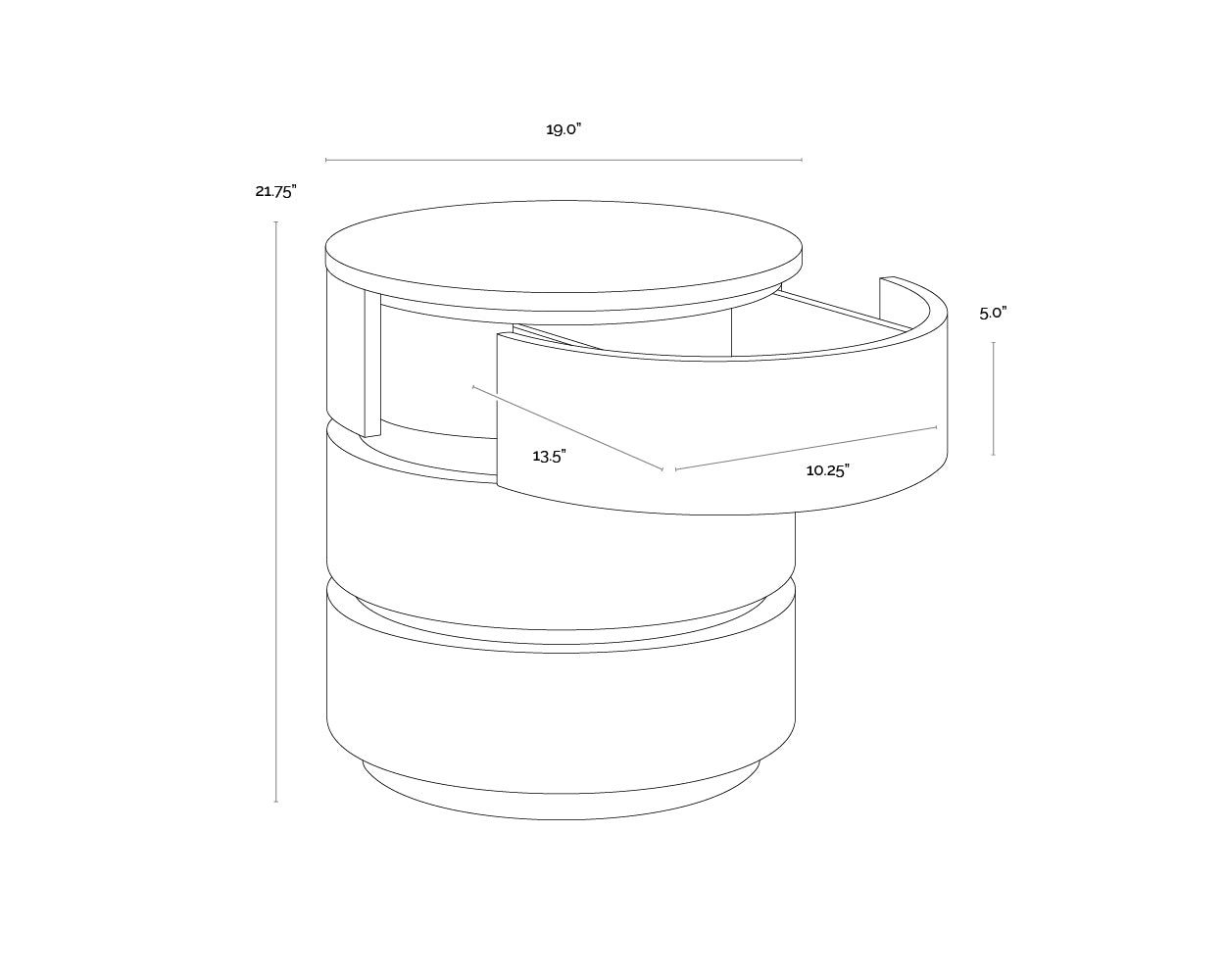 Caldora Nightstand dimensions schematic