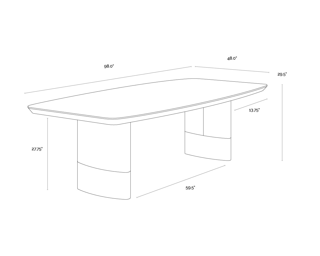 Calida Dining Table - 98" dimensions schematic