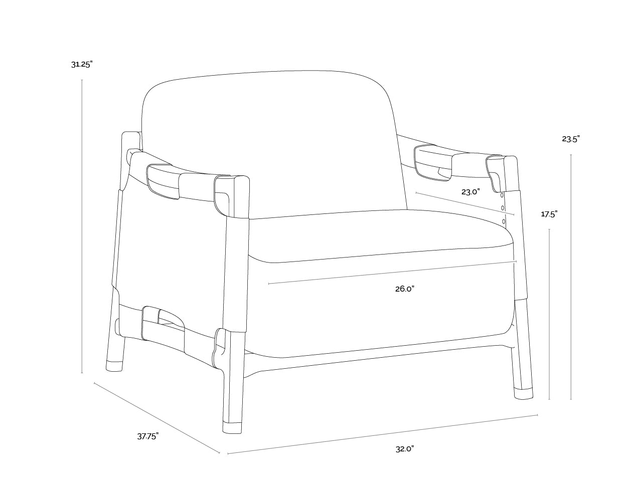 Calloway Lounge Chair - Antique Brown dimensions schematic