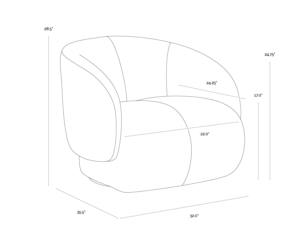 Camie Swivel Lounge Chair dimensions schematic