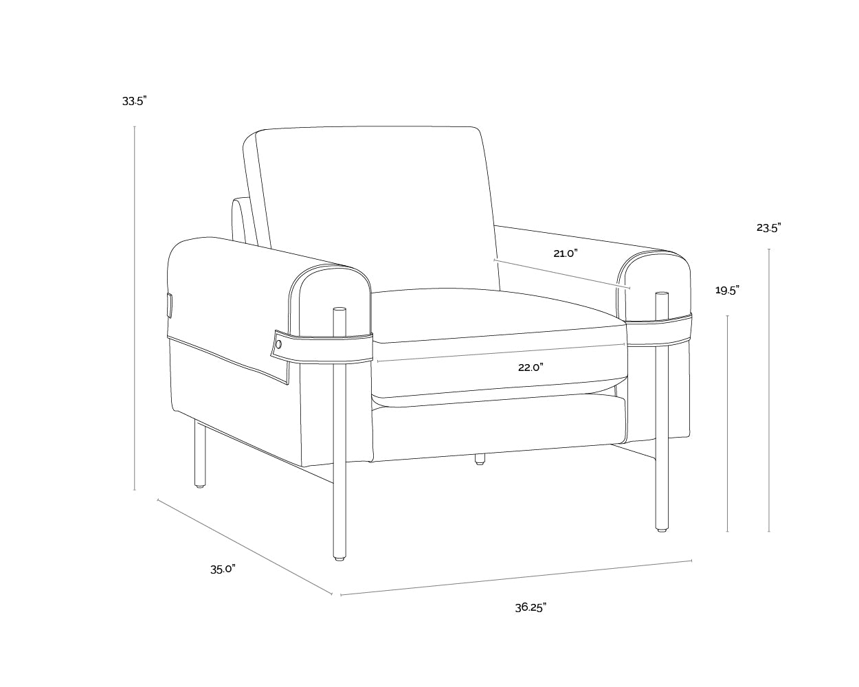 Camus Armchair dimensions schematic