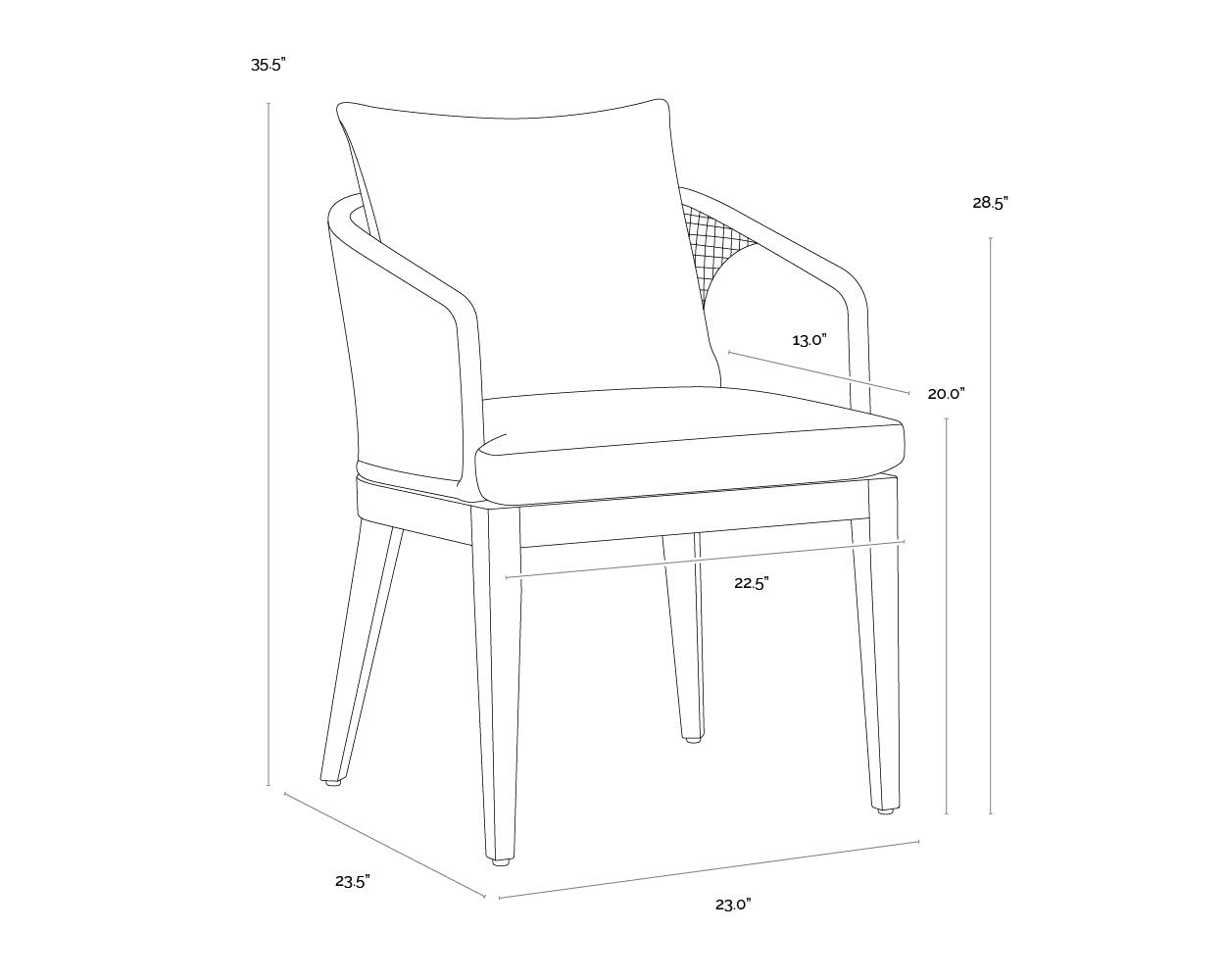 Capri Dining Armchair - Drift Brown dimensions schematic
