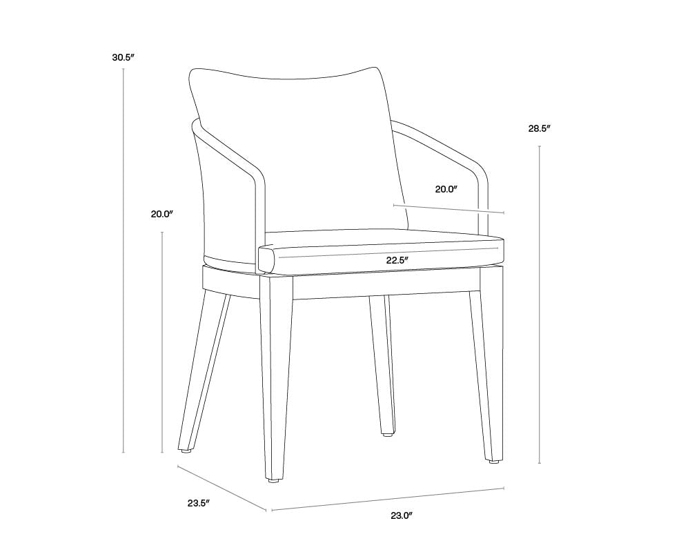 Capri Dining Armchair - Smoke Grey dimensions schematic