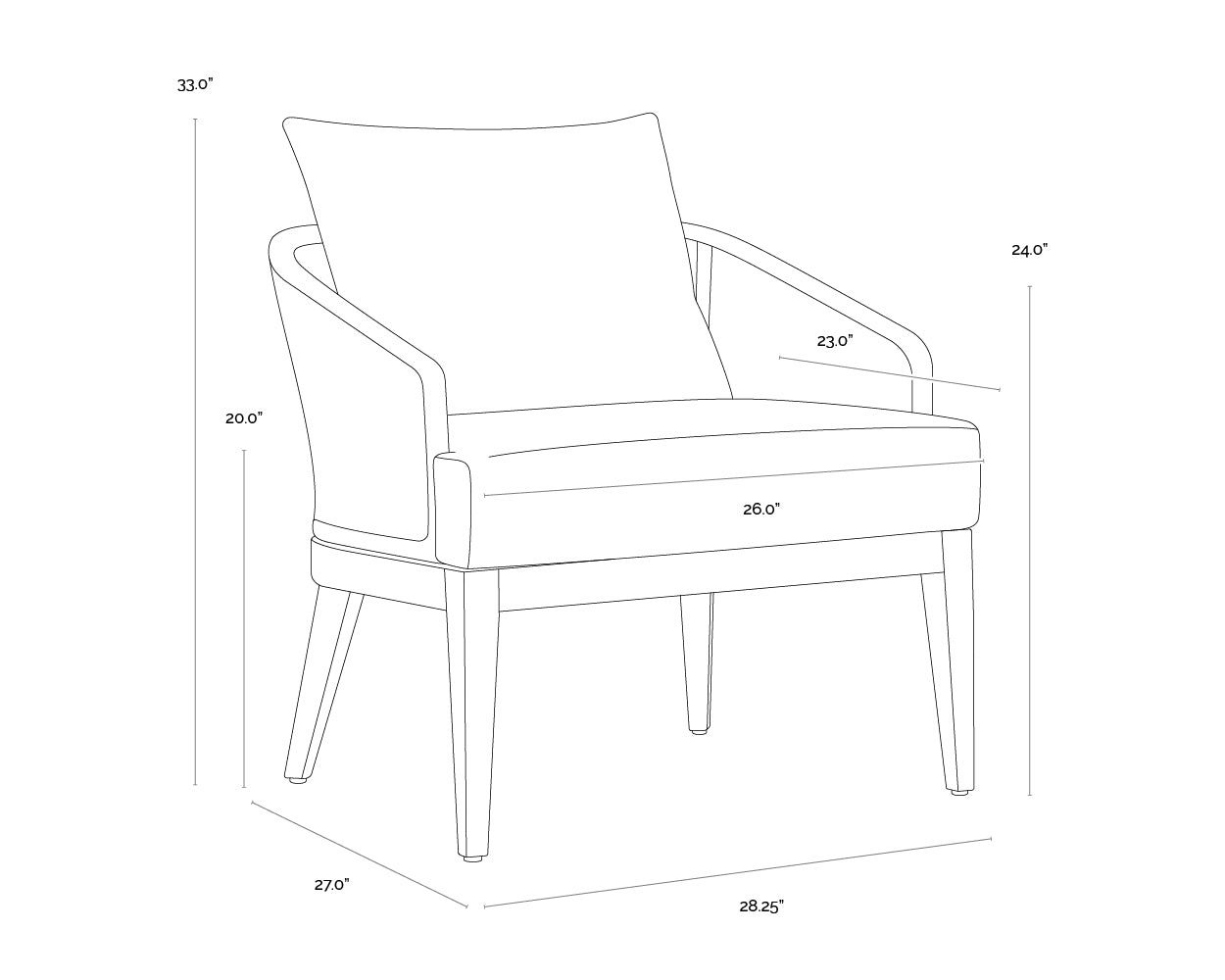 Capri Lounge Chair - Drift Brown dimensions schematic