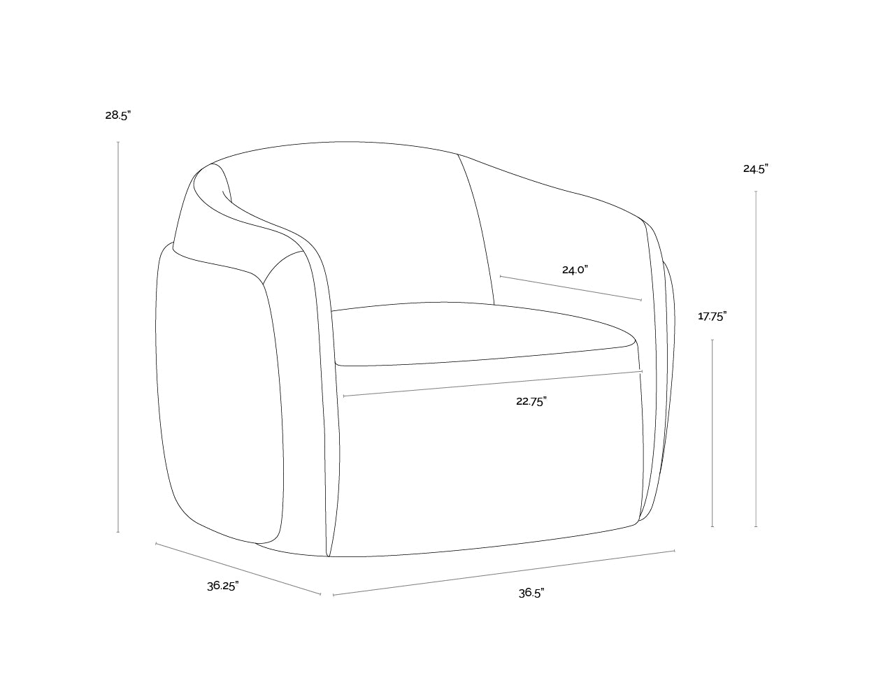 Caris Swivel Lounge Chair dimensions schematic