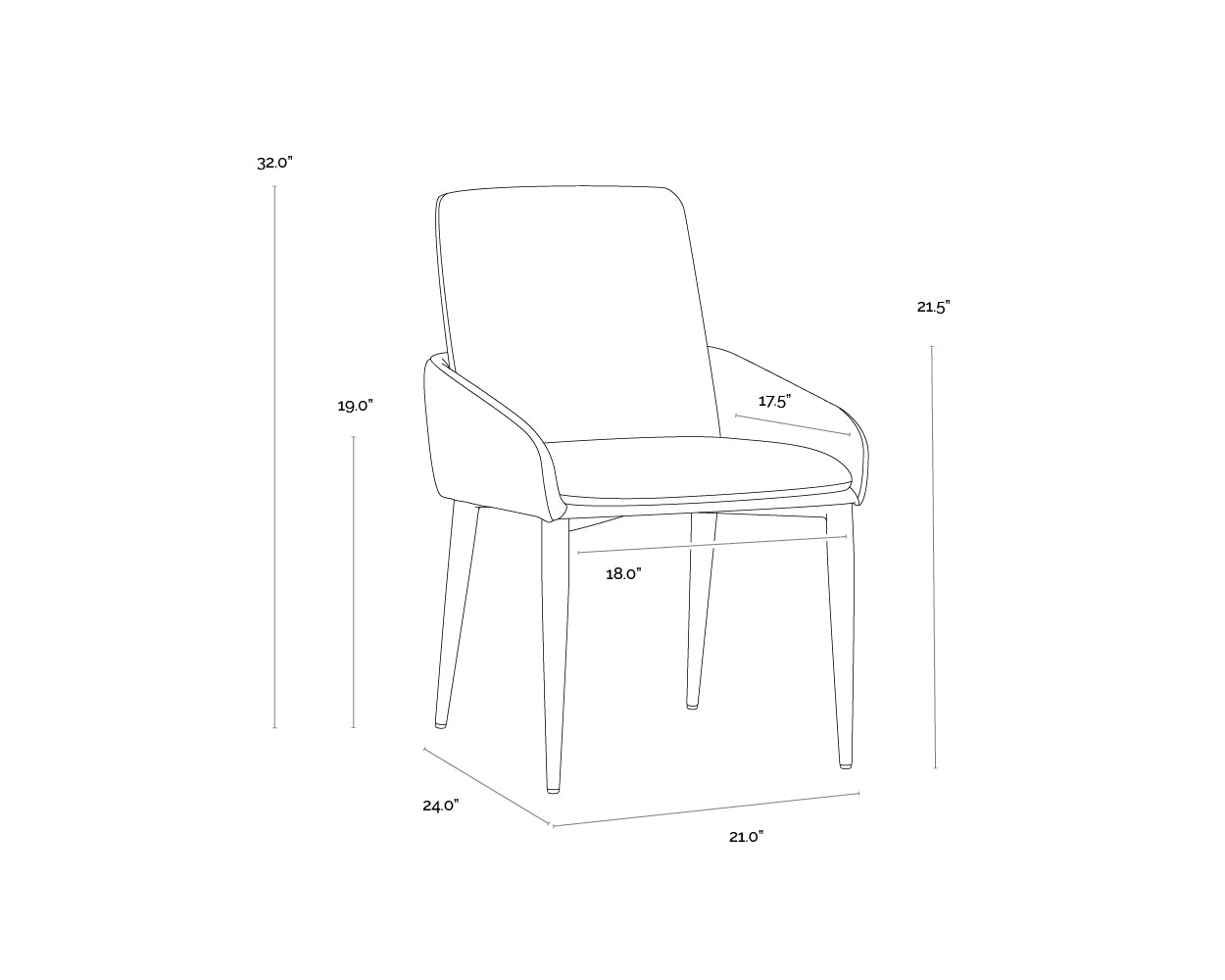 Carlo Dining Armchair dimensions schematic