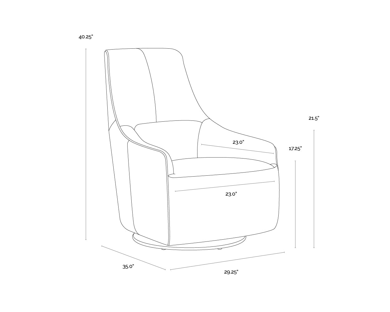 Carmine Swivel Lounge Chair dimensions schematic