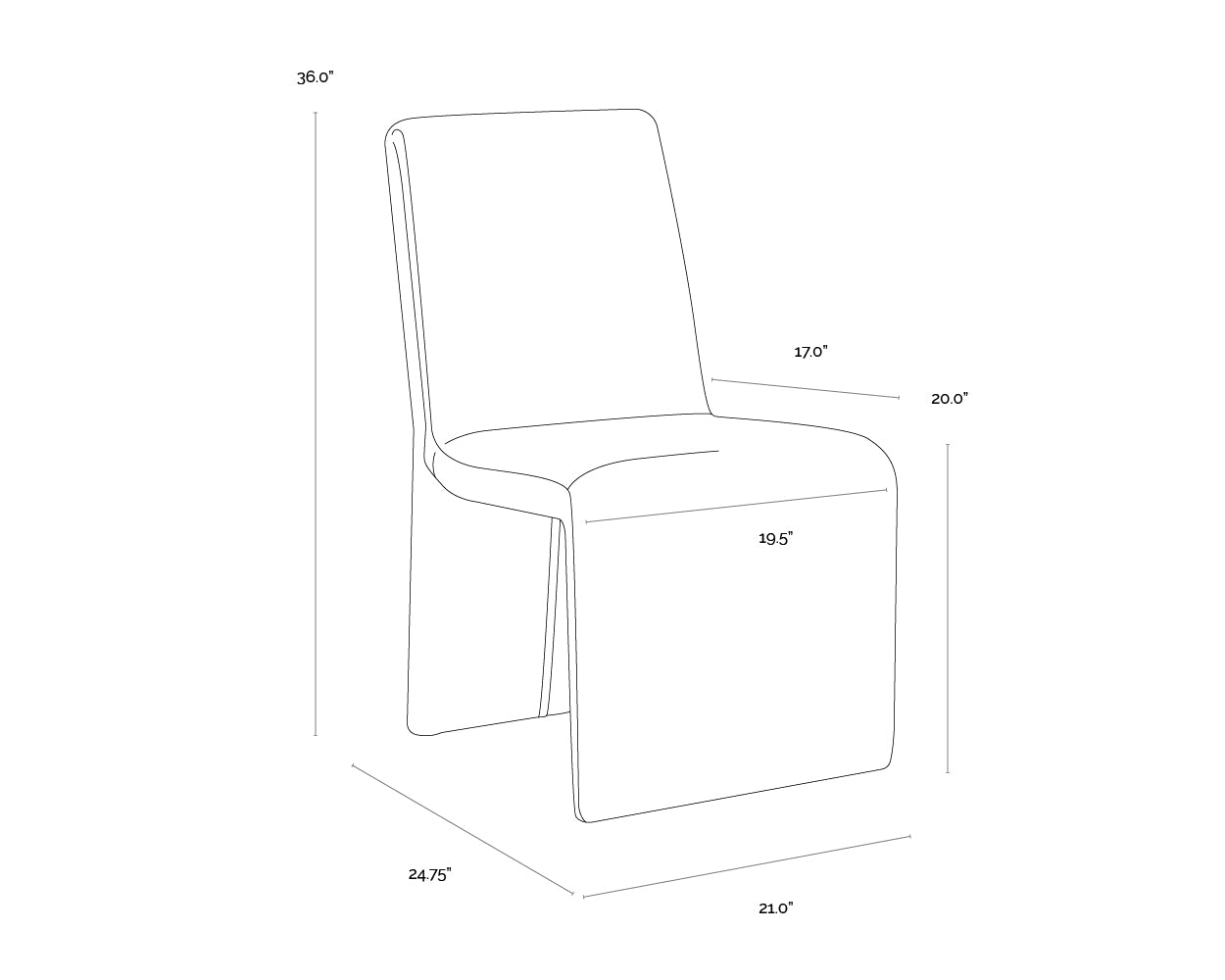 Cascata Dining Chair dimensions schematic