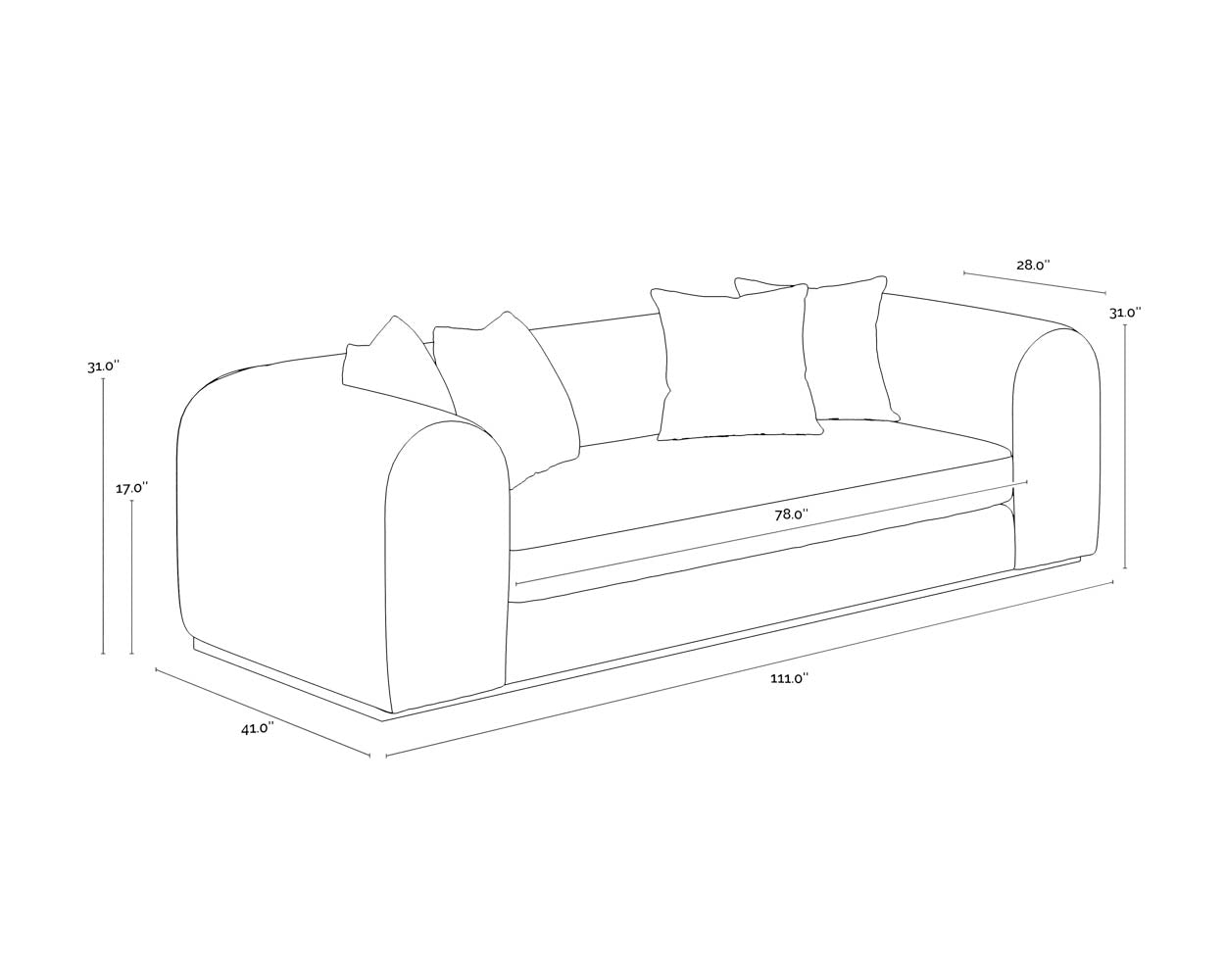 Caspian Sofa dimensions schematic