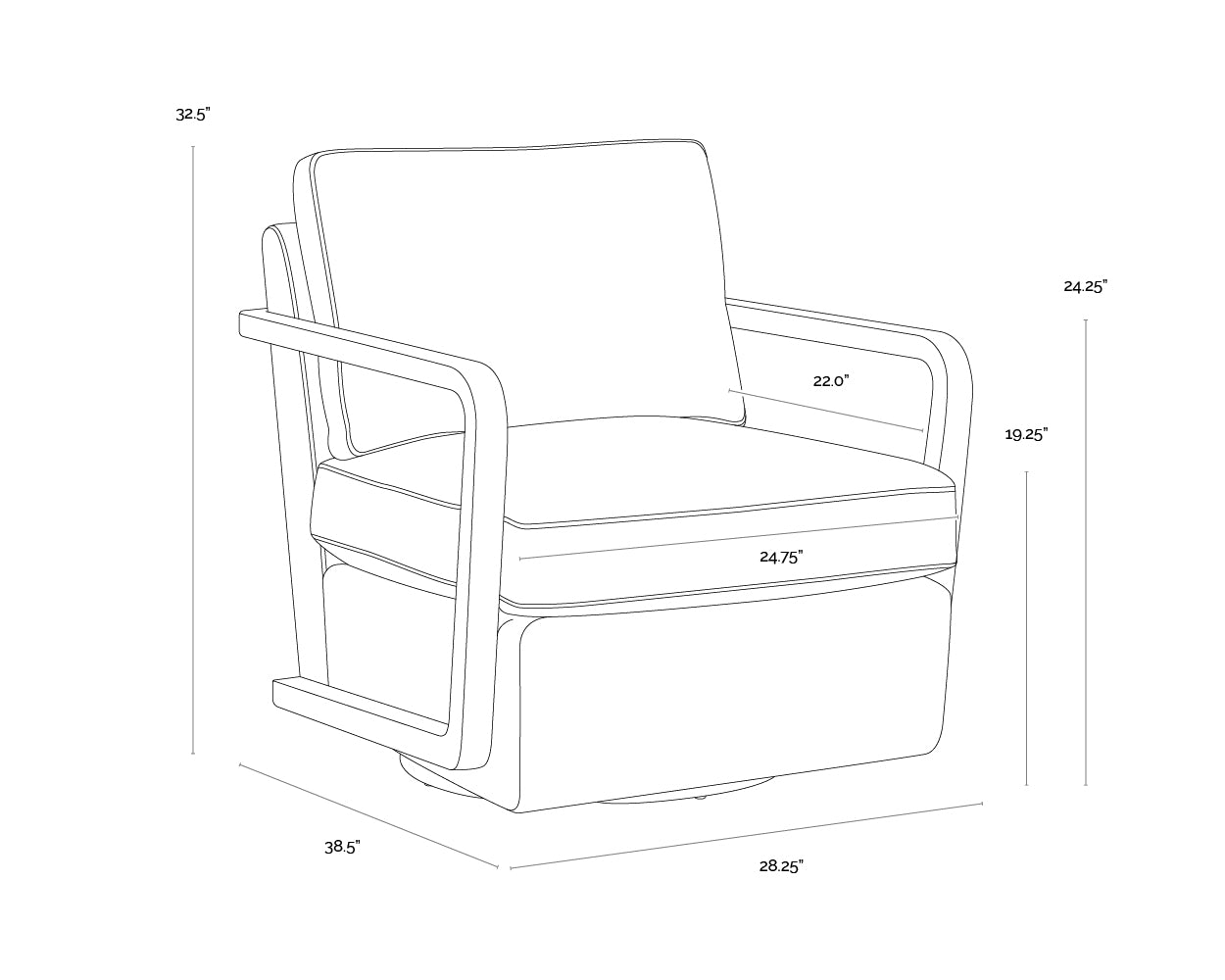 Castell Swivel Lounge Chair - Brown dimensions schematic