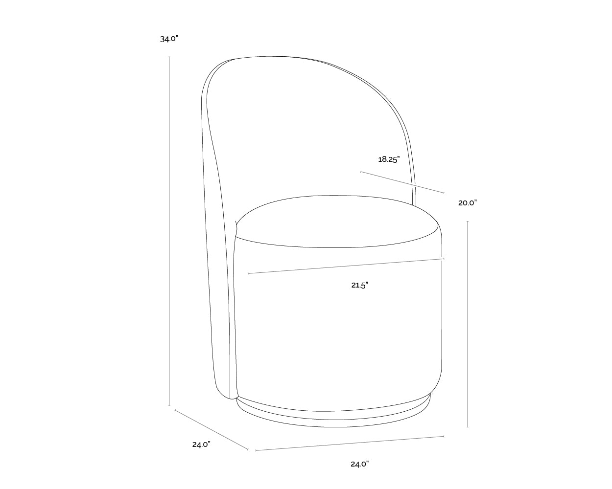 Cavoli Swivel Dining Chair dimensions schematic