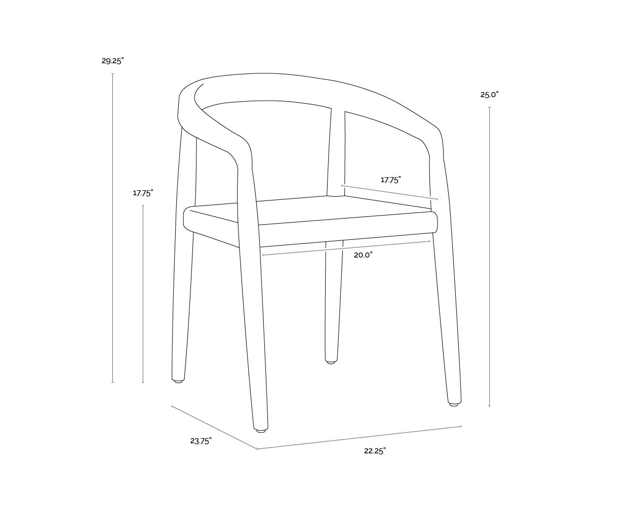 Cayman Dining Armchair dimensions schematic