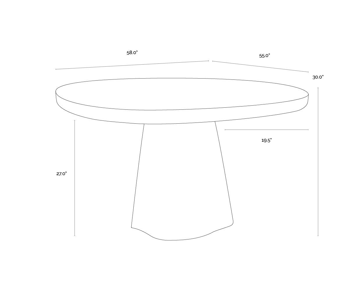 Celica Dining Table - 55" dimensions schematic