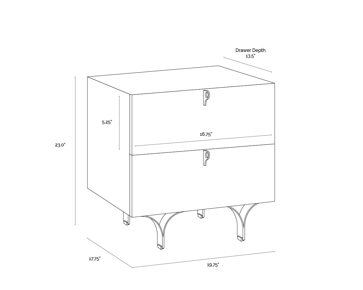 Celine Nightstand - Small dimensions schematic