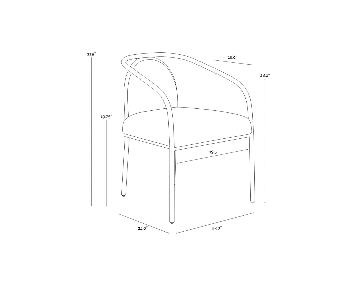 Cicero Dining Armchair dimensions schematic