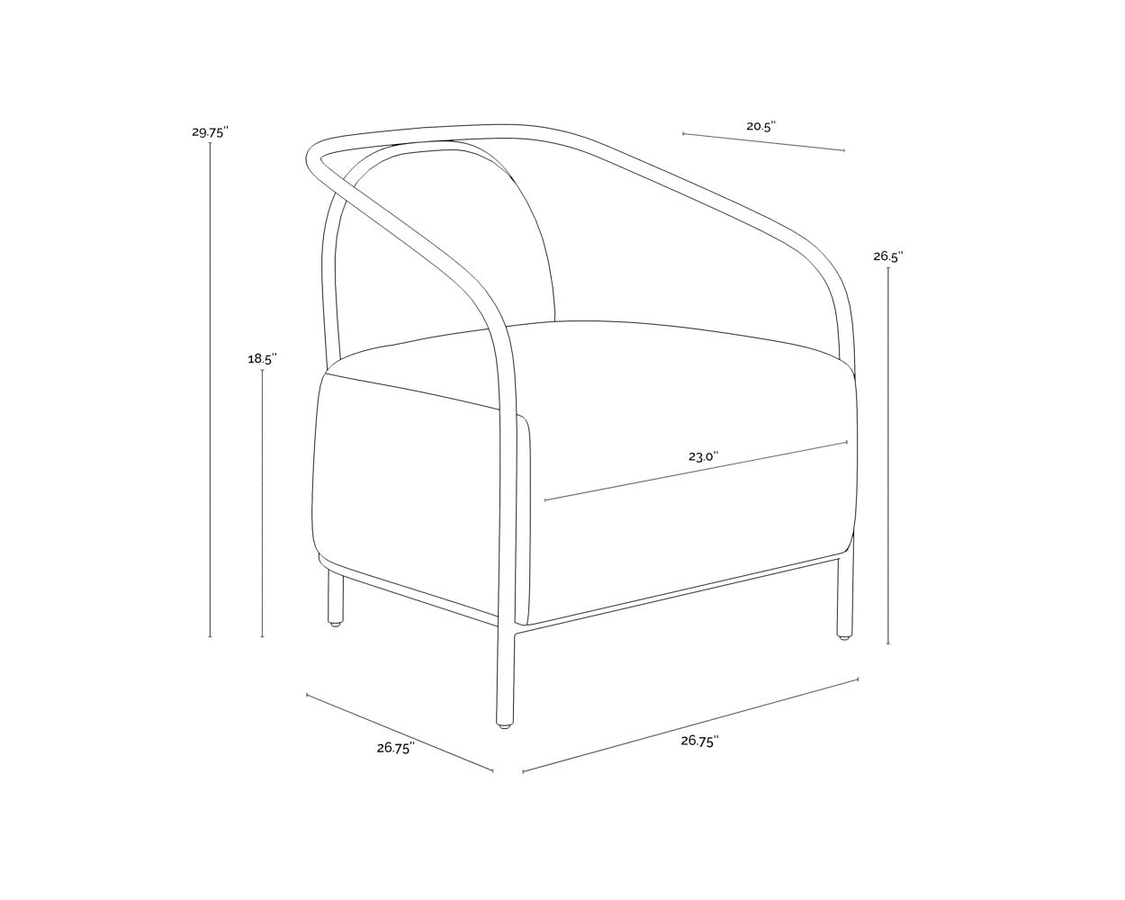 Cicero Lounge Chair dimensions schematic