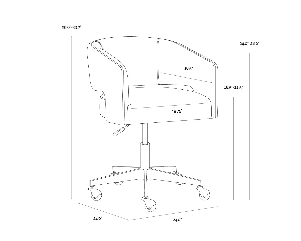 Claren Office Chair dimensions schematic