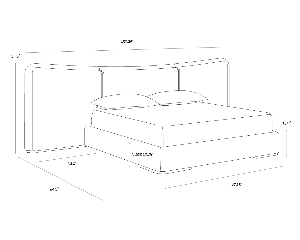 Clarimond Bed dimensions schematic