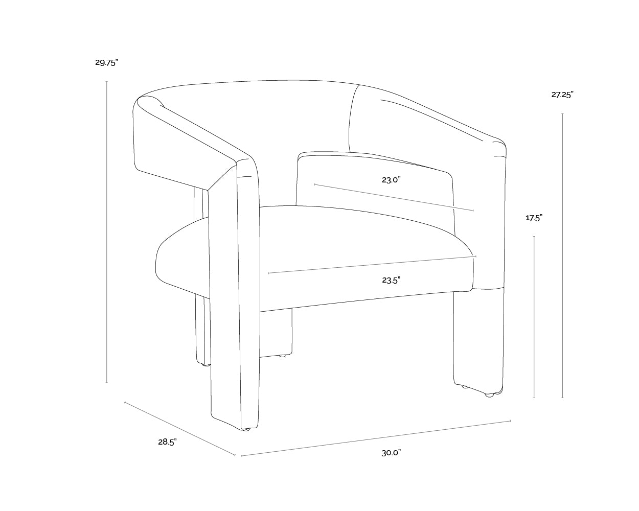 Cobourg Lounge Chair dimensions schematic