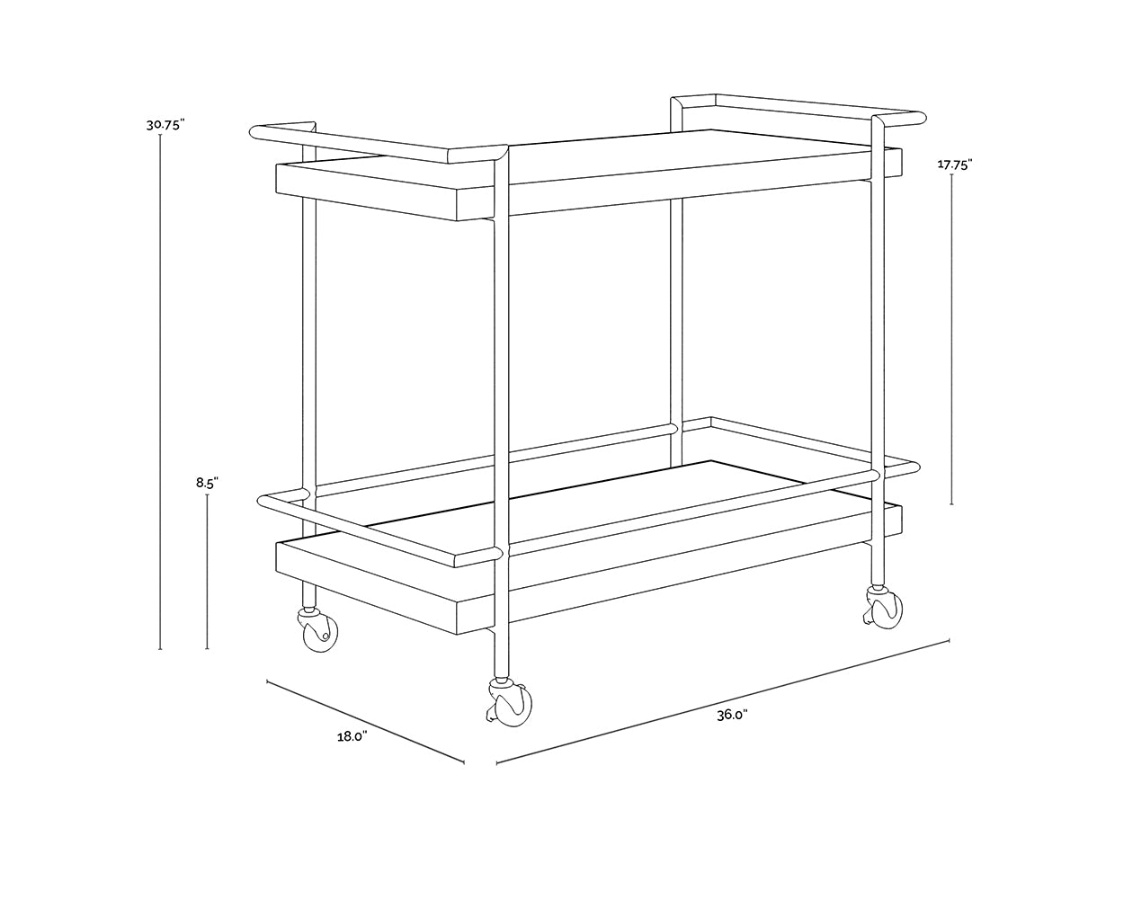 Contardi Bar Cart dimensions schematic