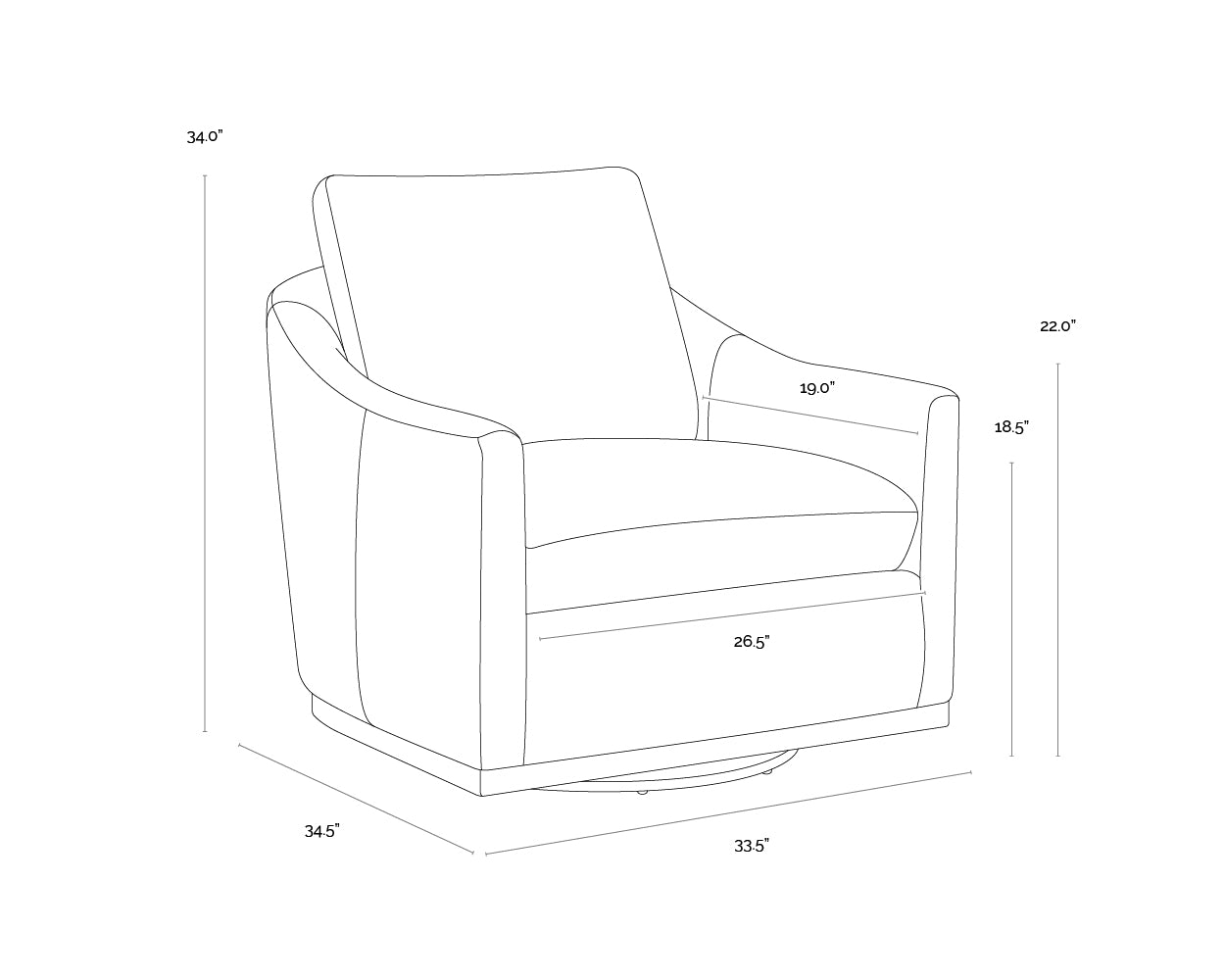 Corbin Swivel Lounge Chair dimensions schematic