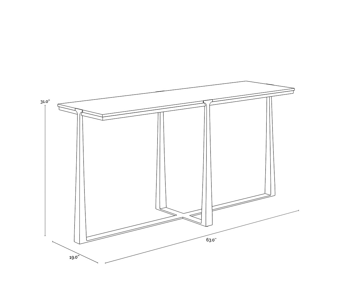 Cowell Console Table - White Marble dimensions schematic