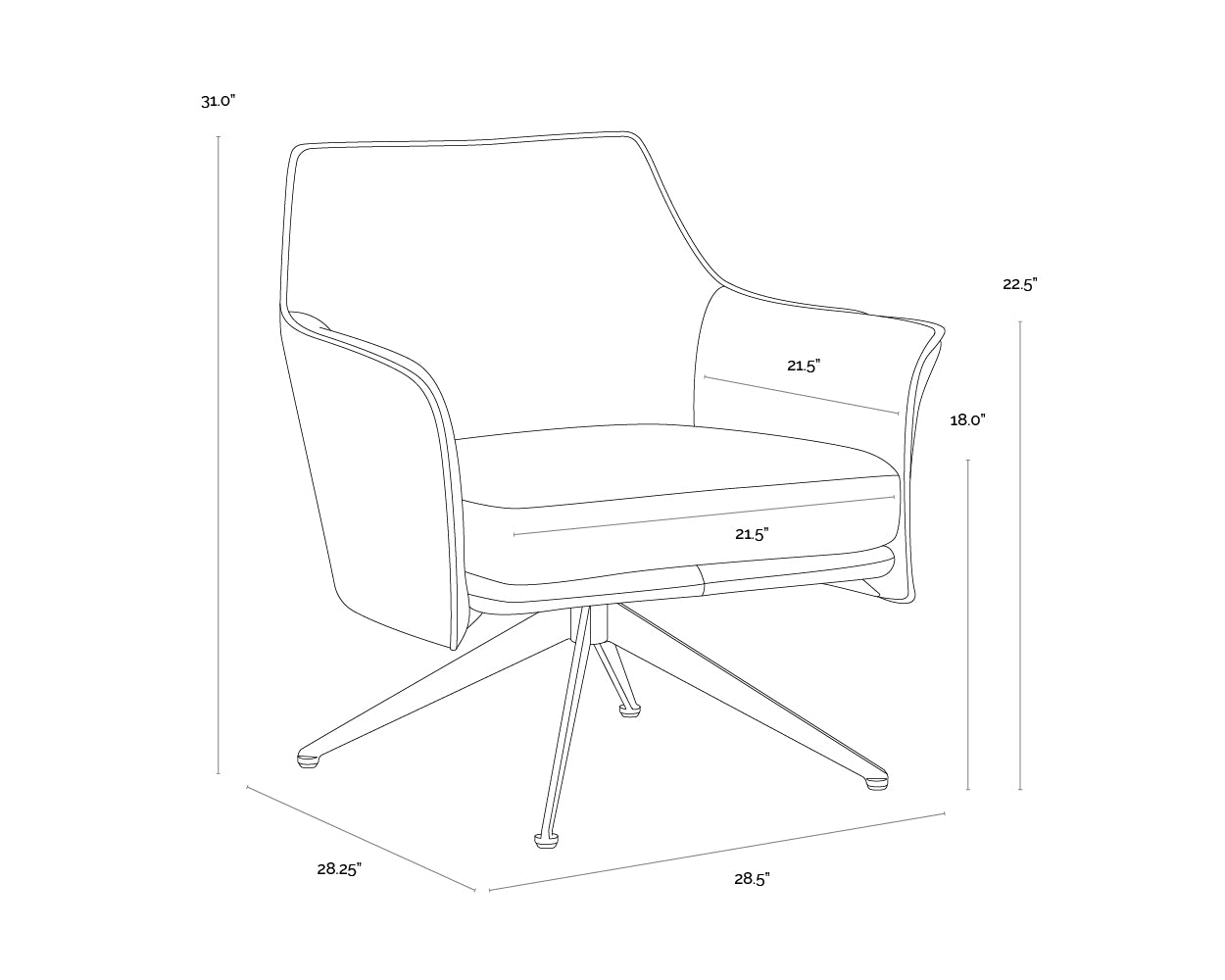 Crosby Swivel Lounge Chair dimensions schematic