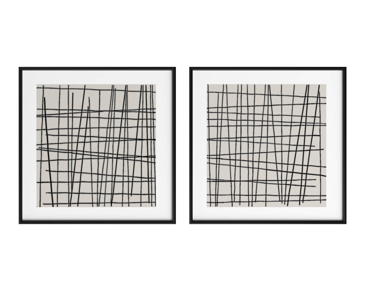 Crosshatch (Set Of 2) - 48" X 48" - Black Floater Frame