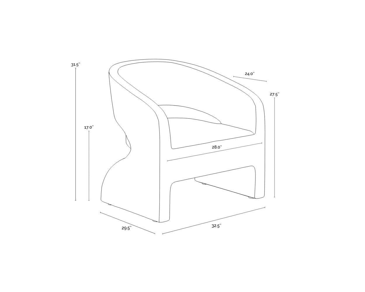 Cura Lounge Chair dimensions schematic