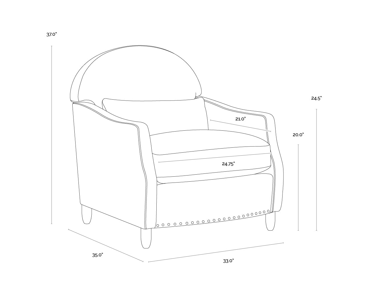 Cynthia Lounge Chair dimensions schematic