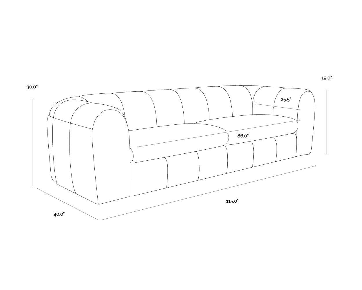 Cyril Sofa dimensions schematic