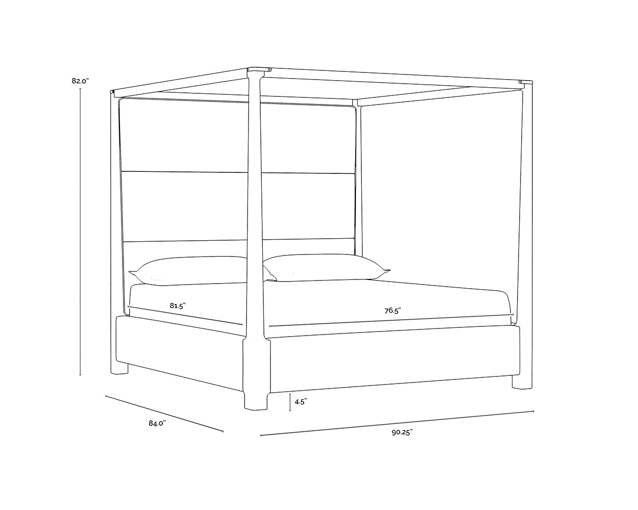 Danette Canopy Bed dimensions schematic