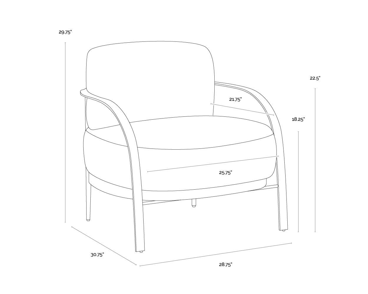 Daphne Lounge Chair dimensions schematic