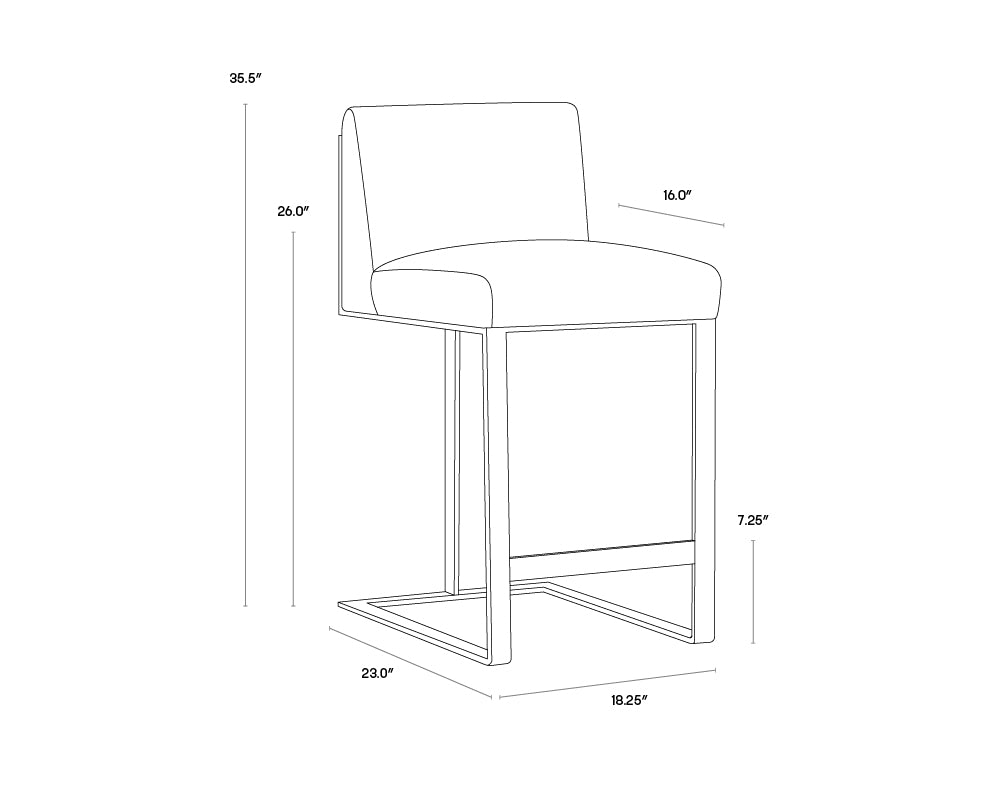 Dean Counter Stool - Antique Brass dimensions schematic