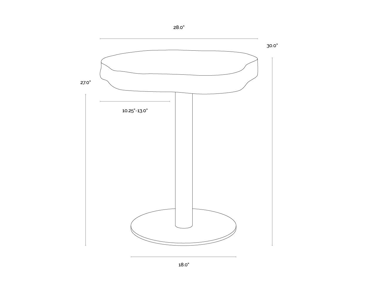 Delmont Bistro Table - 28" dimensions schematic