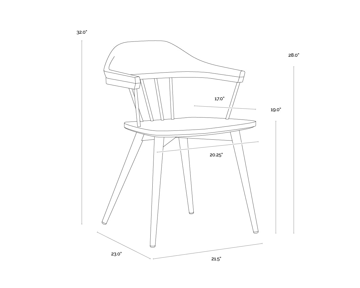 Demi Dining Armchair dimensions schematic