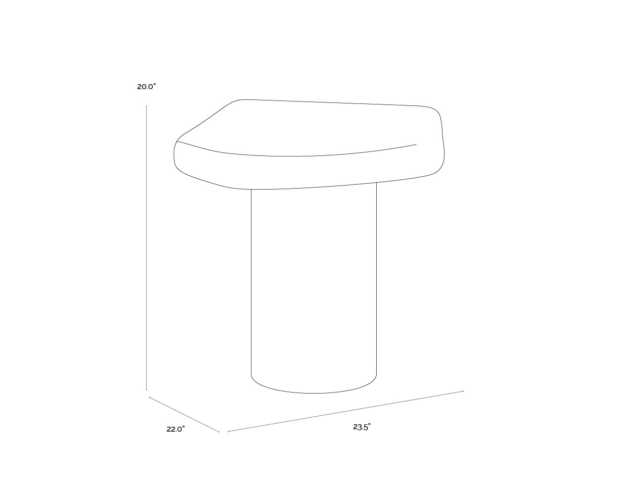 Detti End Table dimensions schematic