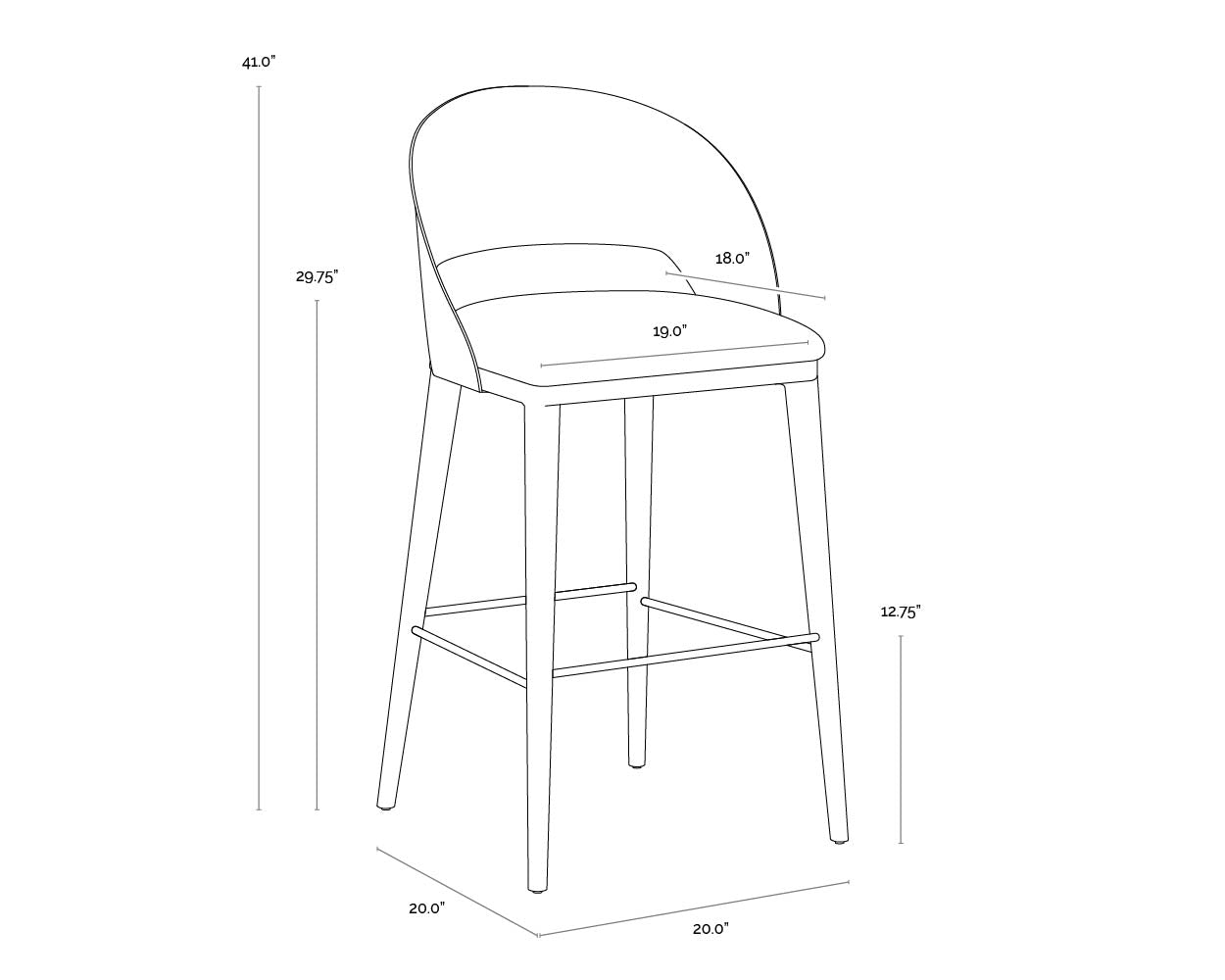 Dezirae Barstool - Antique Brass dimensions schematic