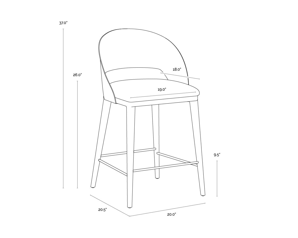 Dezirae Counter Stool - Antique Brass dimensions schematic