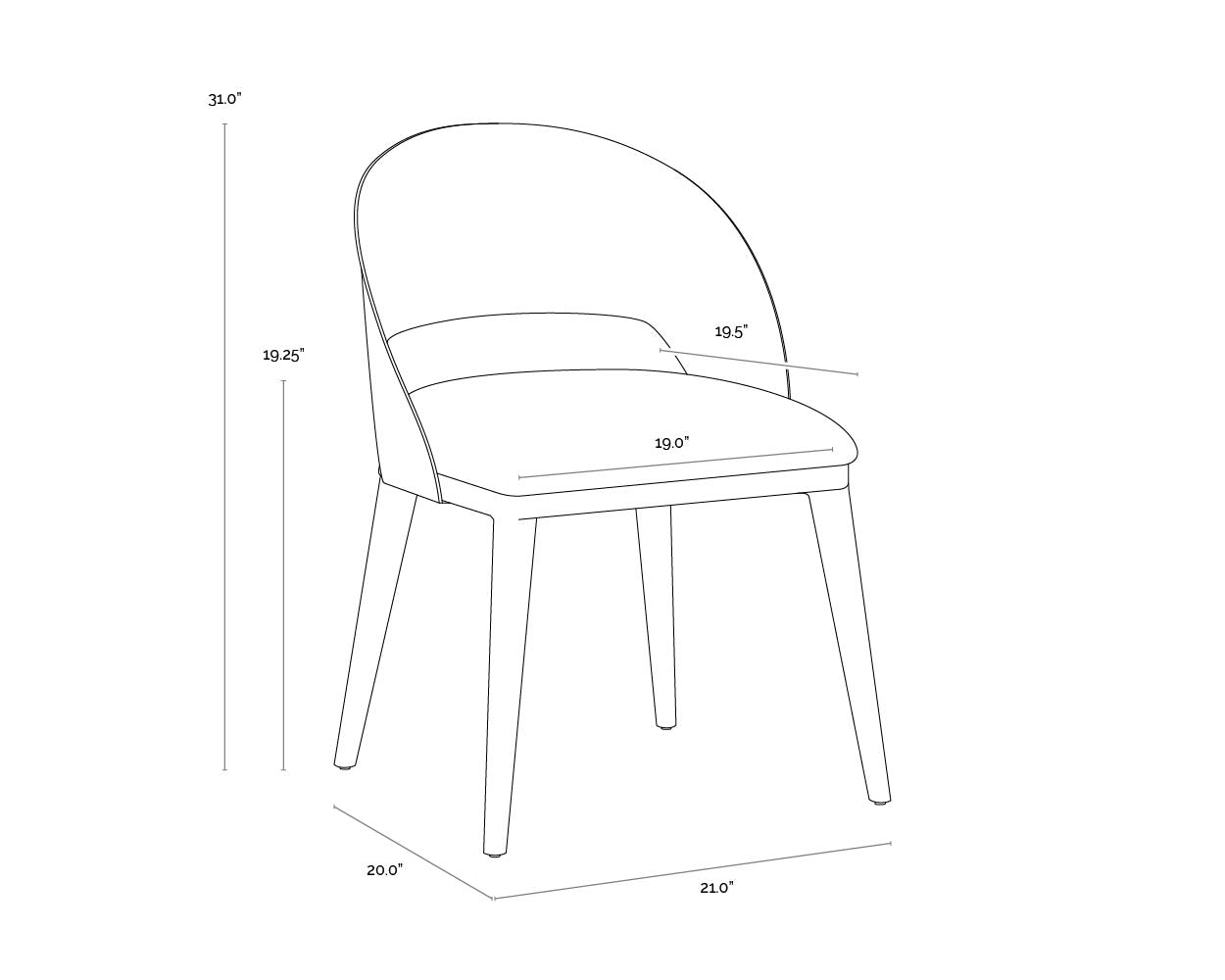 Dezirae Dining Chair - Black dimensions schematic