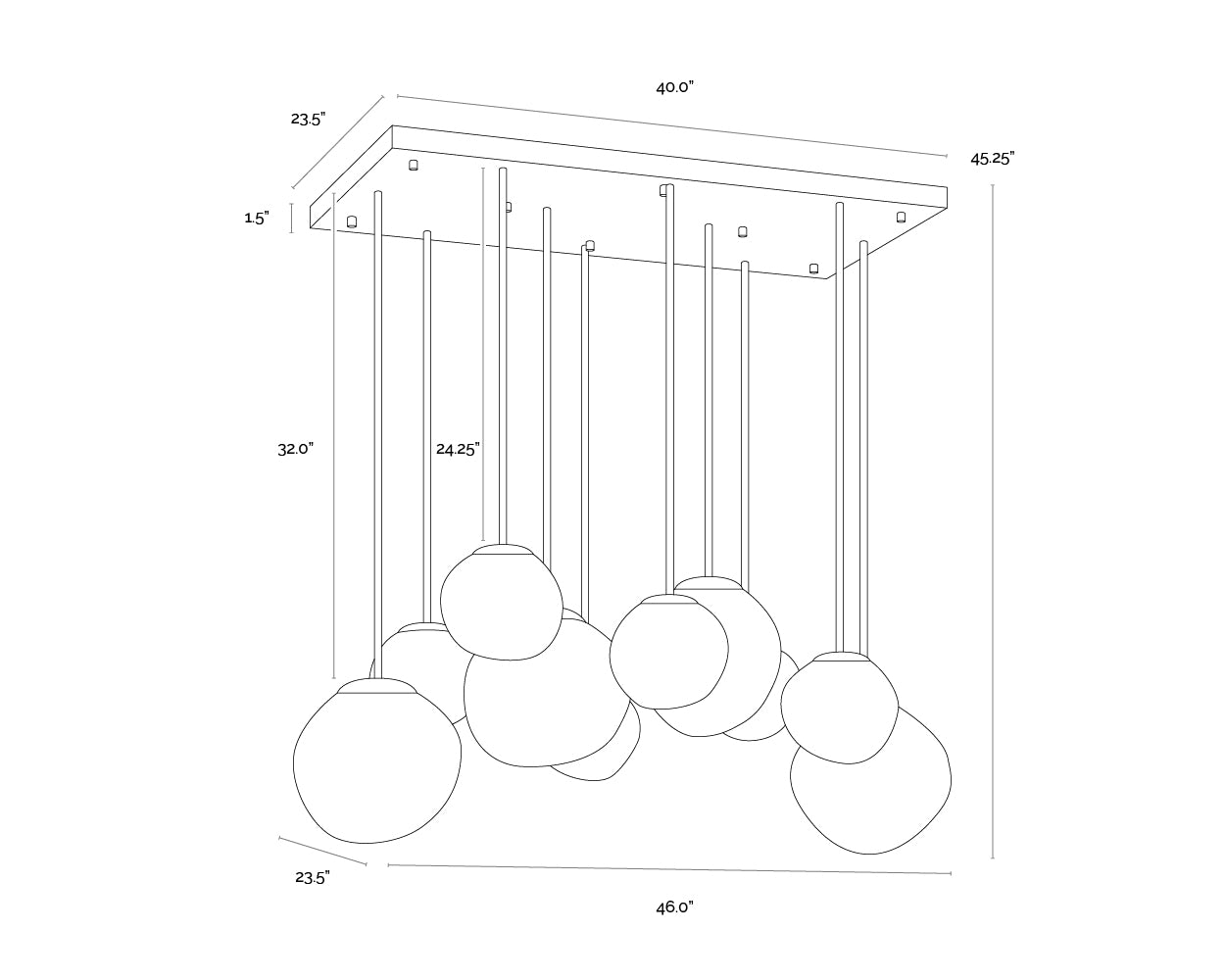 Dionis Chandelier - Rectangular dimensions schematic
